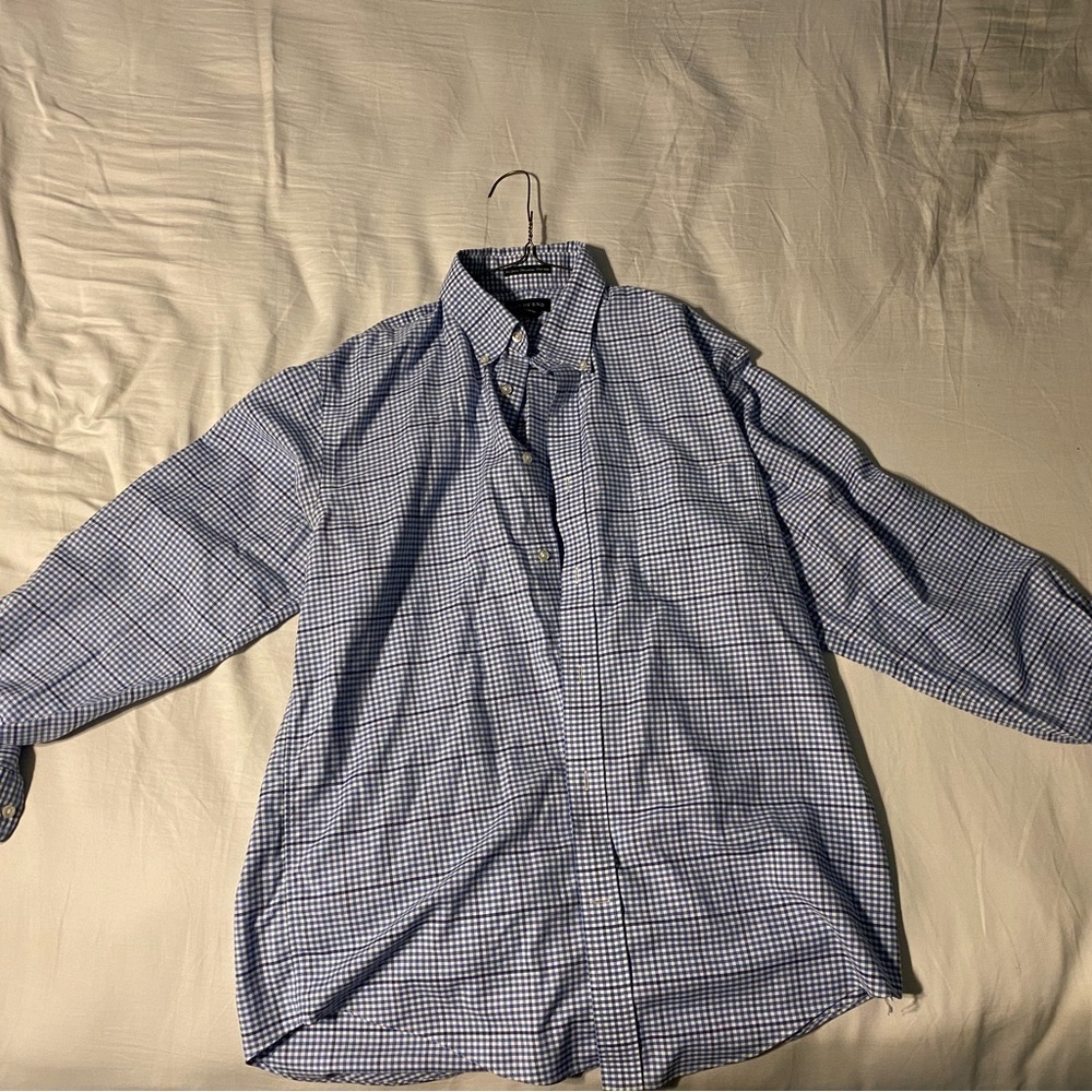 Land’s End Men's Pattern No Iron Supima Pinpoint Button Down Collar Dress Shirt